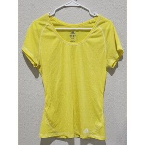 Adidas Womens L Yellow Climalite Short Sleeve Athletic Running Top Shirt